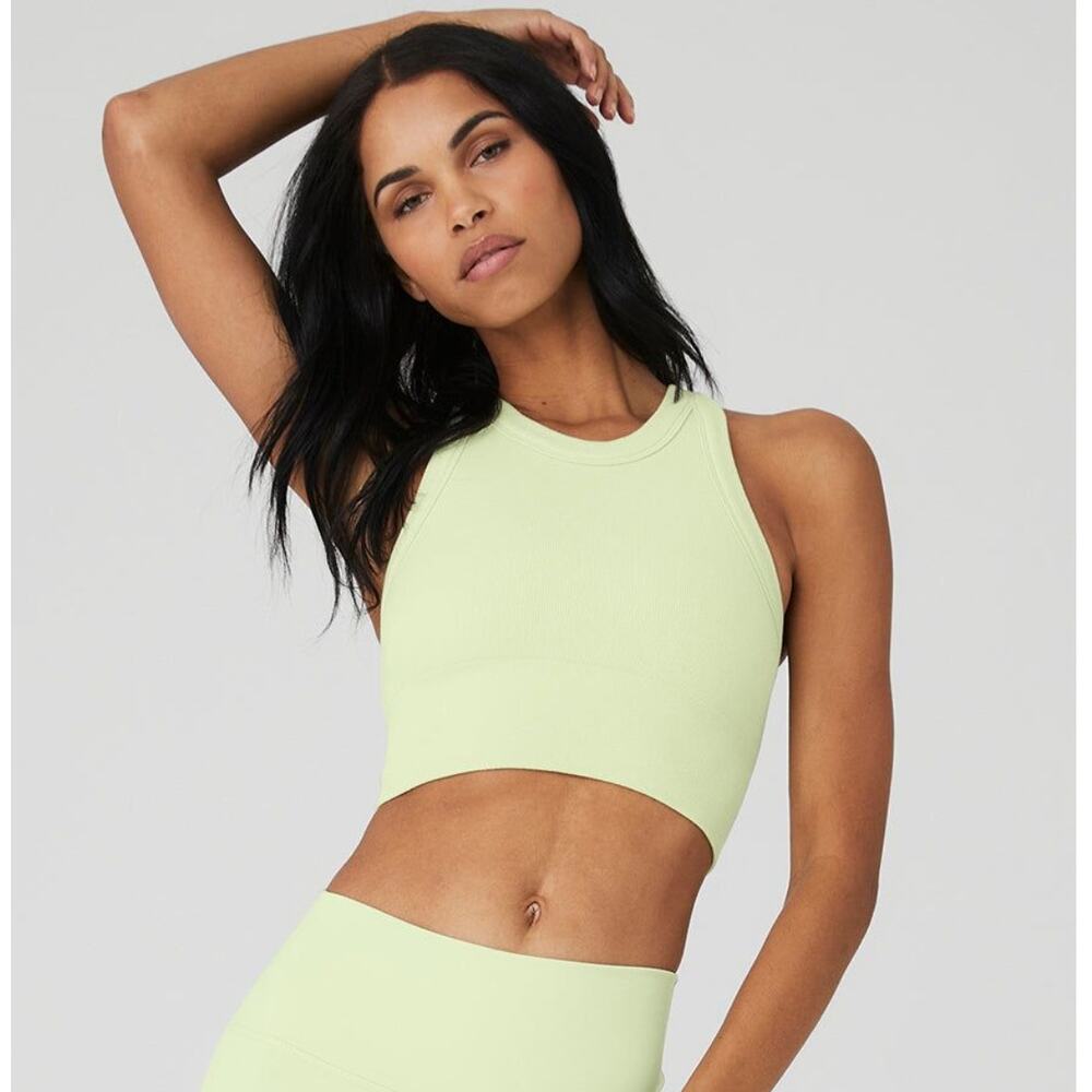 Alo Yoga Seamless Delight High Neck Bra Iced Green Tea Active Sports Gym Size S
